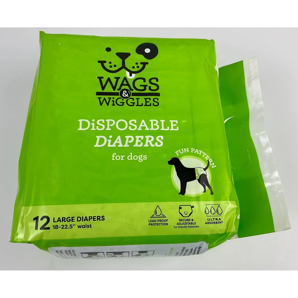Wags & Wiggles Disposable Dog Diapers Large 12‎ Count 18–22.5 Waist
